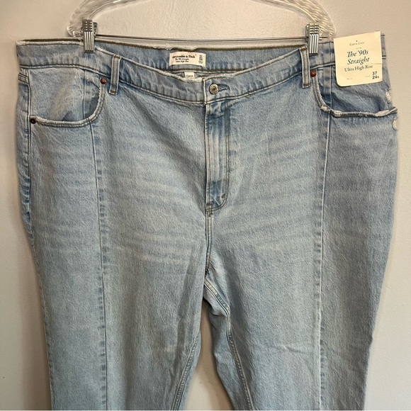 AF Curve Love Ultra High Rise 90s Straight Jeans Plus Size 37/24R Split Hem W47 - Picture 4 of 16